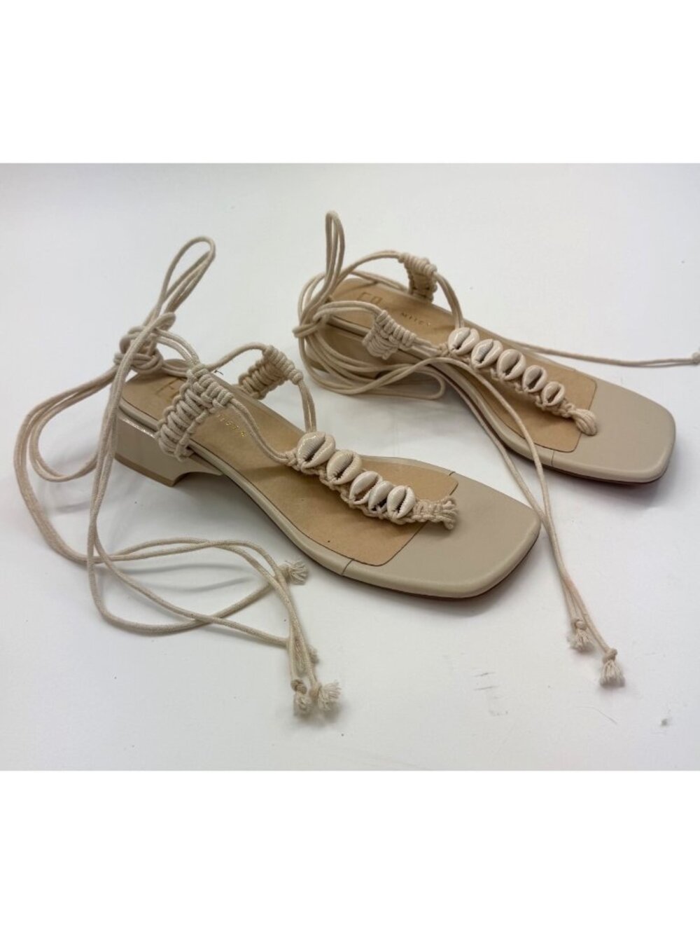 Miista E8 Cheryl Shell Lace-Up Sandals Neutral Leather Size 37  or 6.5 Minimalis
